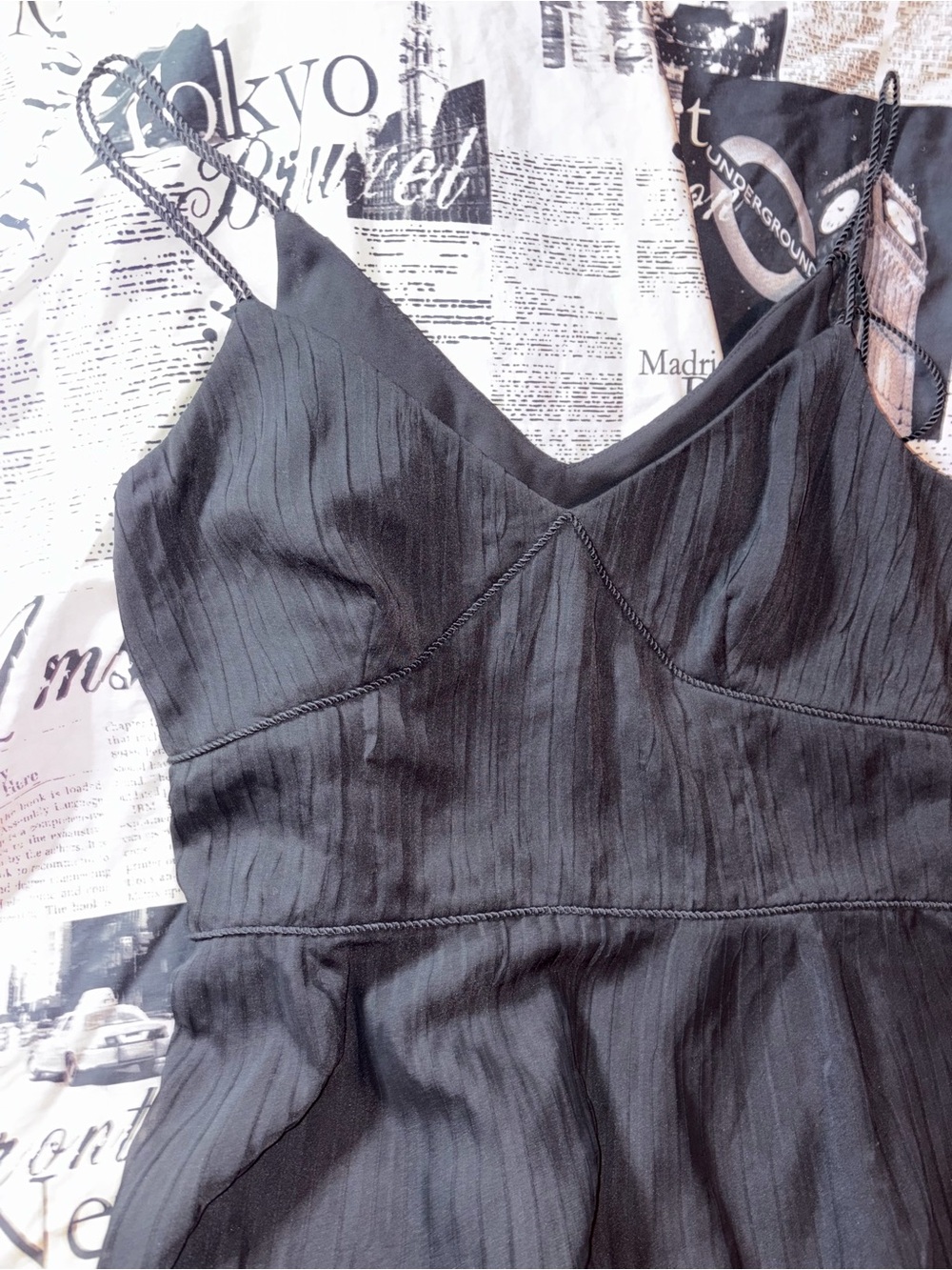 LOFT Black Pleated Midi Slip Dress with Spaghetti Straps - Picture 3 of 8